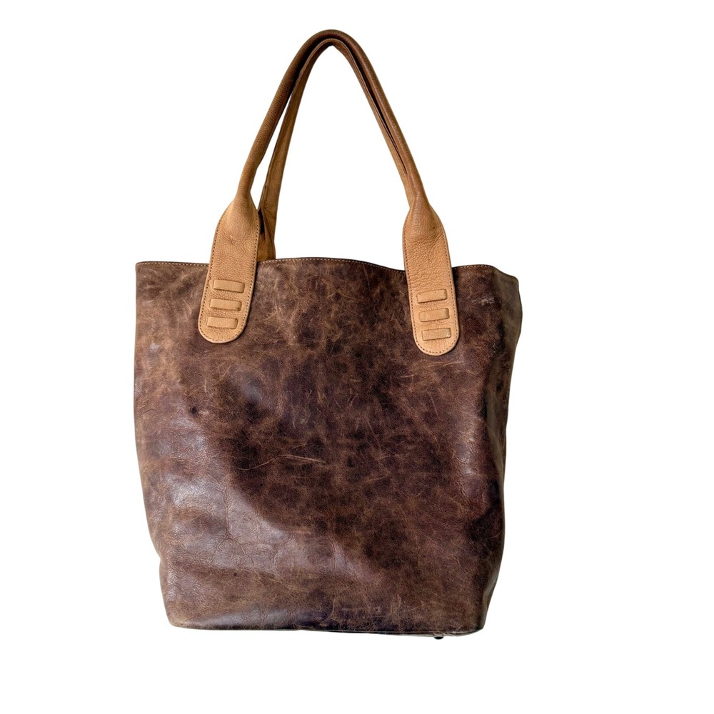 American‎ West TrueLu Brown Leather Tote Bag Purse Denim Lined Shoulder Bag